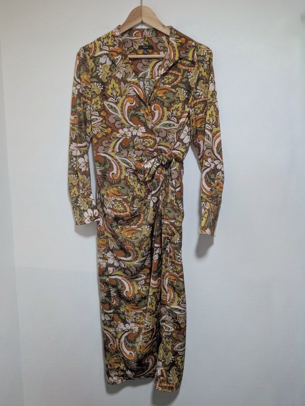 Drew | Long Sleeve Wrap Midi Dress In Brown Floral